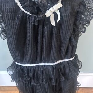Black Ruffled Dress with White Accents